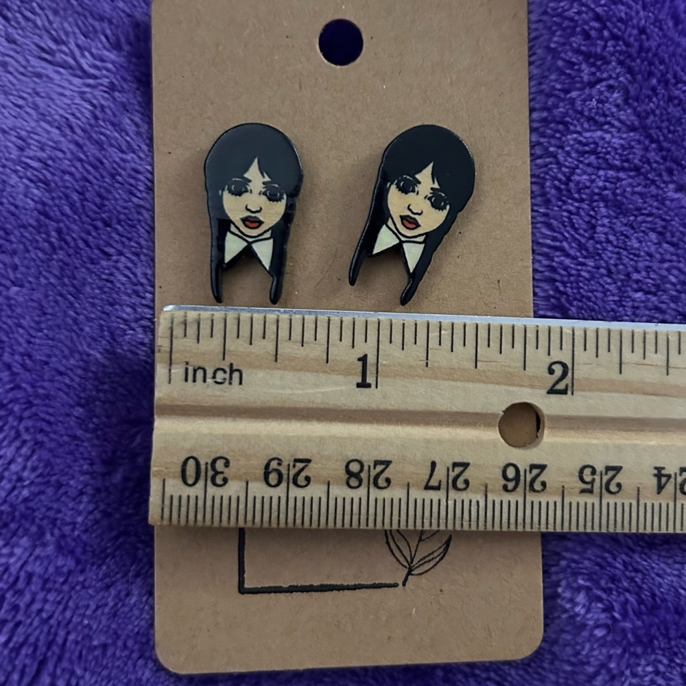 Wednesday Girl stud earrings new!  Adams Family. - Picture 2 of 4
